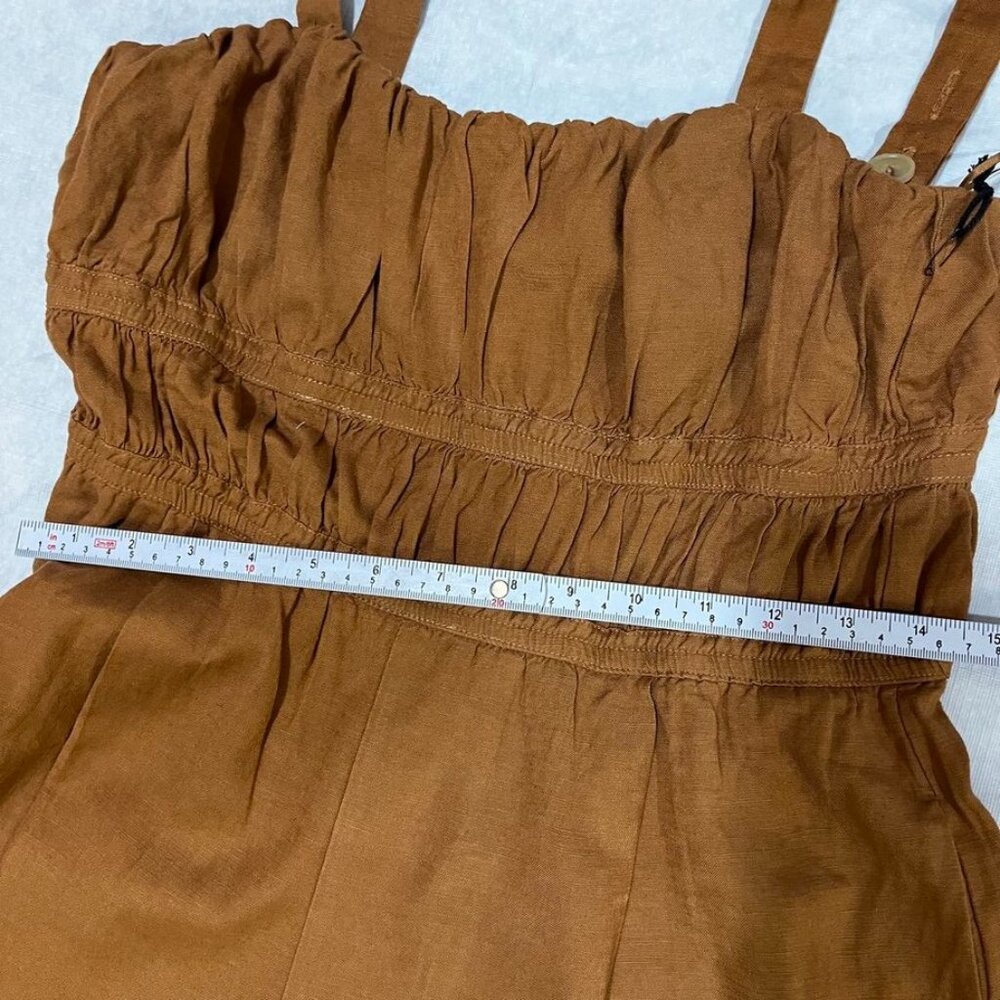 ASTR The Label Mocha Shirred Wide Leg Linen Blend Jumpsuit Brown Medium - Picture 11 of 15